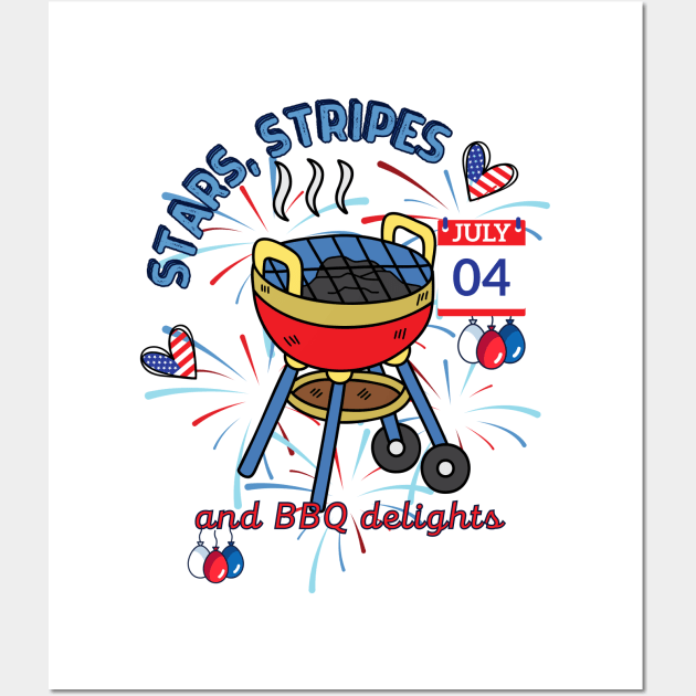 Independence Celebration: Stars, Stripes, and BBQ Delights Wall Art by Toonstruction